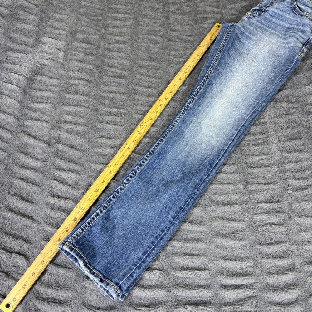 BKE Alec Slim Straight Jeans Mens 28x32 Medium Wash Blue Embroidered Denim AR817